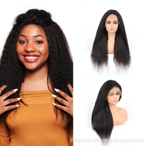 Cheap Virgin Human Hair Light Italian Yaki Kinky Straight Front Lace Wig For Black Women